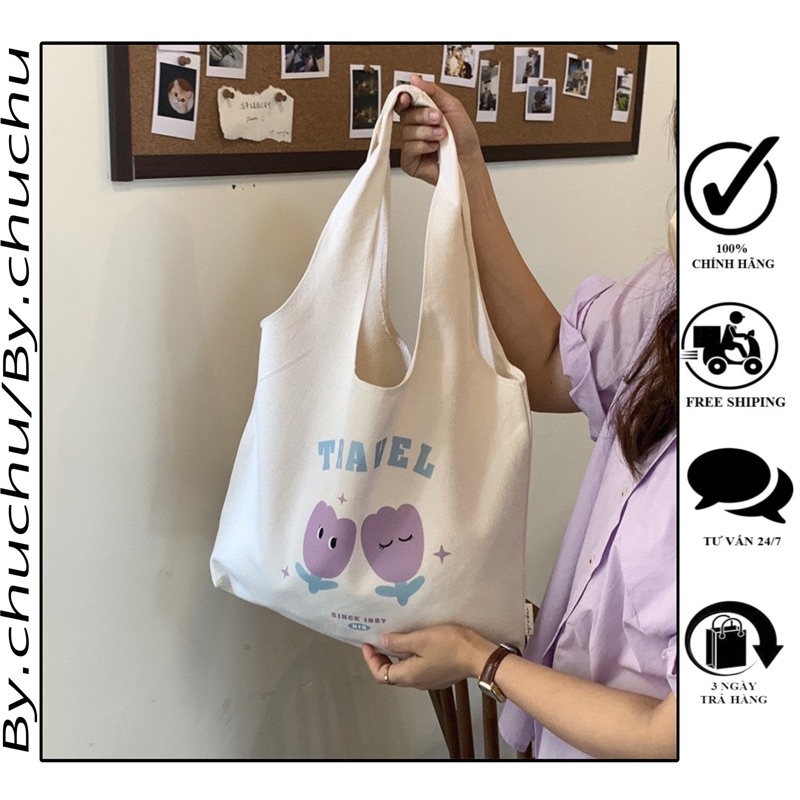 Túi Tote Vải Canvas Dạng Bầu Hoa Tím Dễ Thương Có Túi Con Thời Trang Ulzzang Hàn Quốc  MTT0088