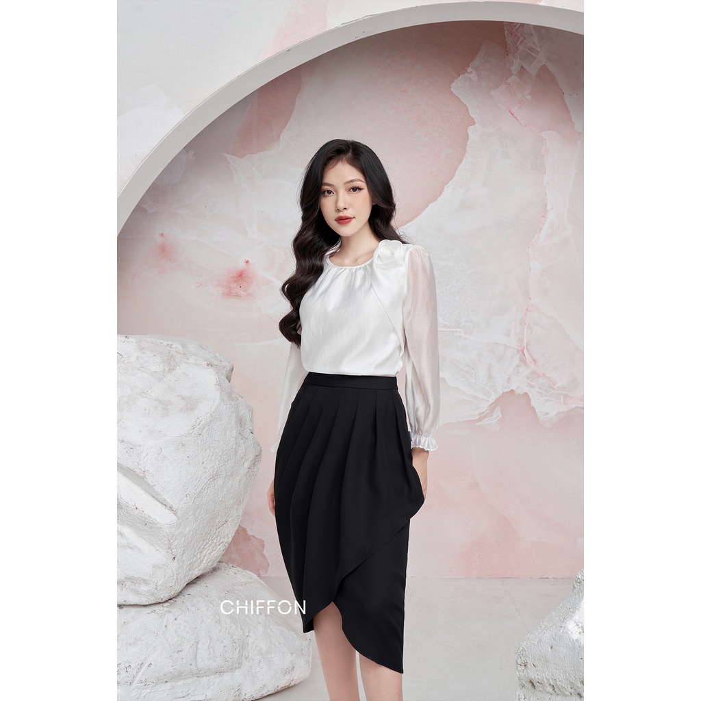 Chân váy xẻ vạt ly dọc cao cấp thiết kế Chiffon