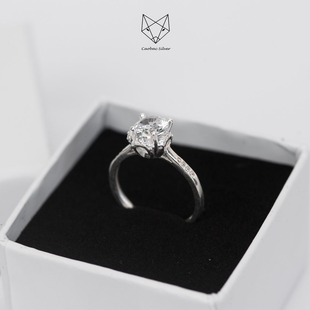 Nhẫn Bạc Ta CaoBac Silver Nữ Đơn Giản Mặt Đính Đá Bốn Chấu Cạnh Đá Bé Nhẹ Nhàng Món Quà Dành Tặng Riêng Cho Bạn Gái