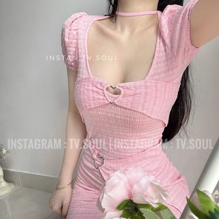 [CÓ SẴN - ẢNH THẬT TV.SOUL] Đầm hồng khoen tim