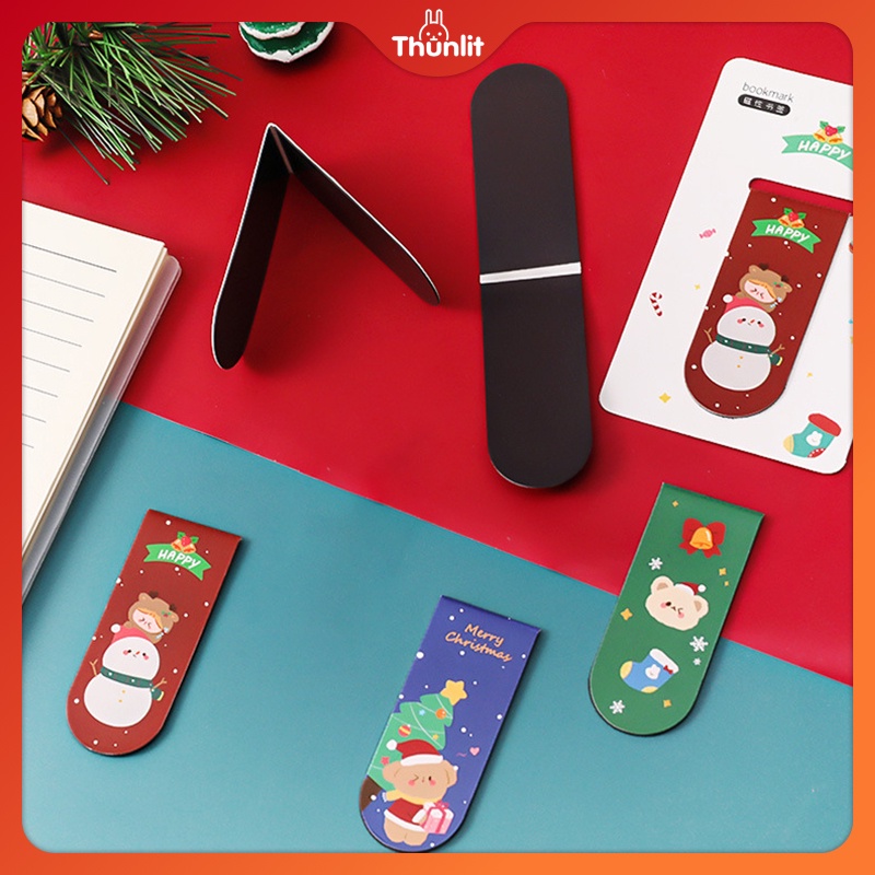 Phụ kiện đánh dấu trang từ tính THUNLIT hình gấu tuyết Giáng sinh dễ thương cho văn phòng sinh viên