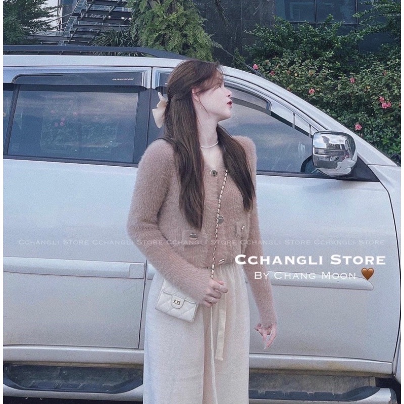 ÁO LEN LÔNG GÀI NÚT CỔ TIM 2 NẮP TÚI