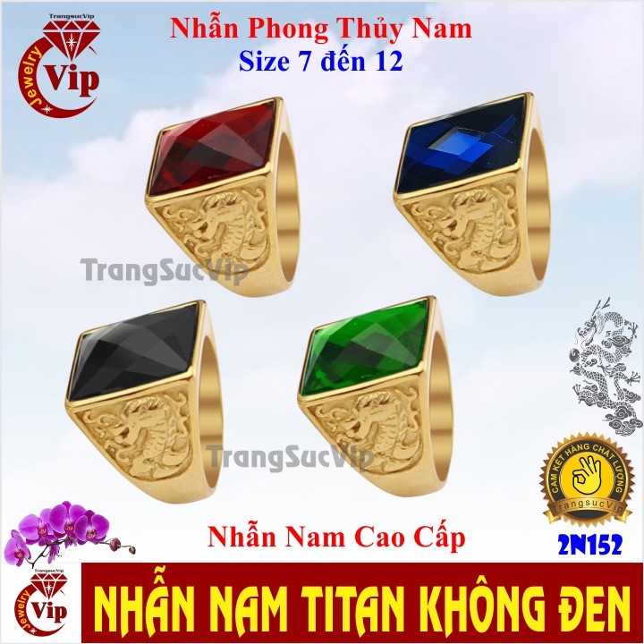 Nhẫn Nam Phong Thủy đá Xanh Lá, Xanh Dương, Đỏ, Đen | Nhẫn Titan Phong Thủy Nam - 2N152D