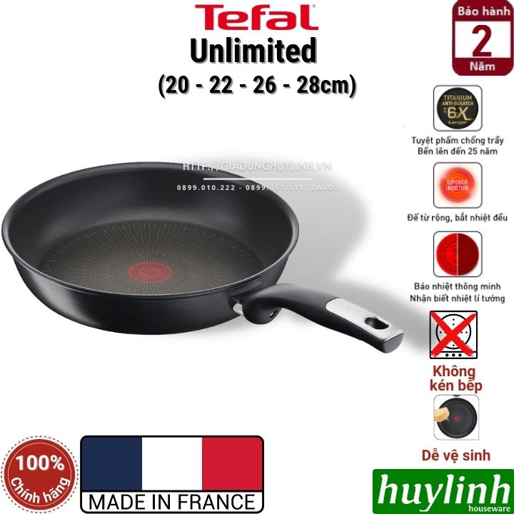 Chảo chiên chống dính đáy từ Tefal Unlimited 20cm - 22cm - 26cm - 28cm dùng cho mọi loại bếp - Sản xuất tại Pháp