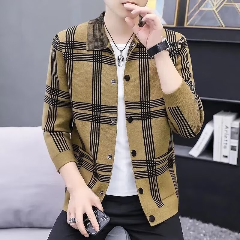 Áo Khoác Cardigan Dệt Kim Màu Đen / Kaki Size M-3XL Phong Cách Hàn Quốc Thời Trang Mùa Thu Cho Nam Giới