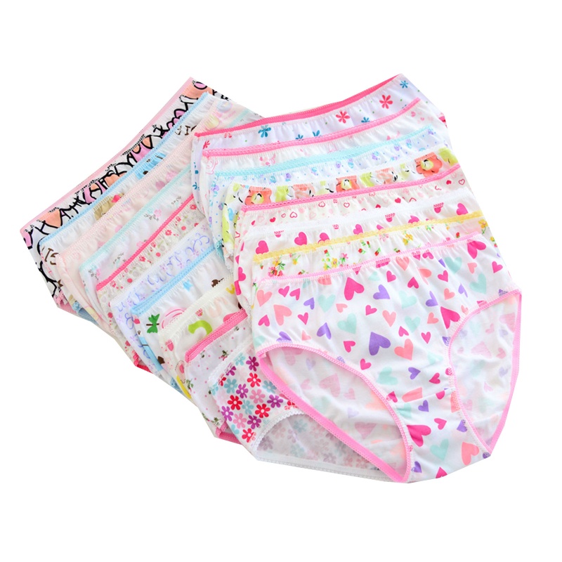 Bộ 12 Quần Lót Cotton Thoáng Khí In Họa Tiết Dễ Thương Cho Bé Gái