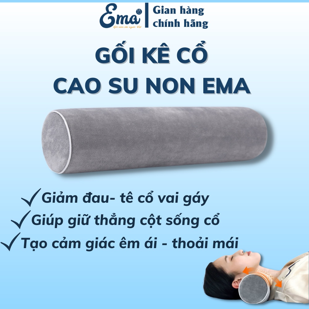Gối kê cổ cao su non EMA cho người thoái hóa cột sống cổ, thoát vị đĩa đệm, giảm đau mỏi vai gáy - Kích thước 43x10cm