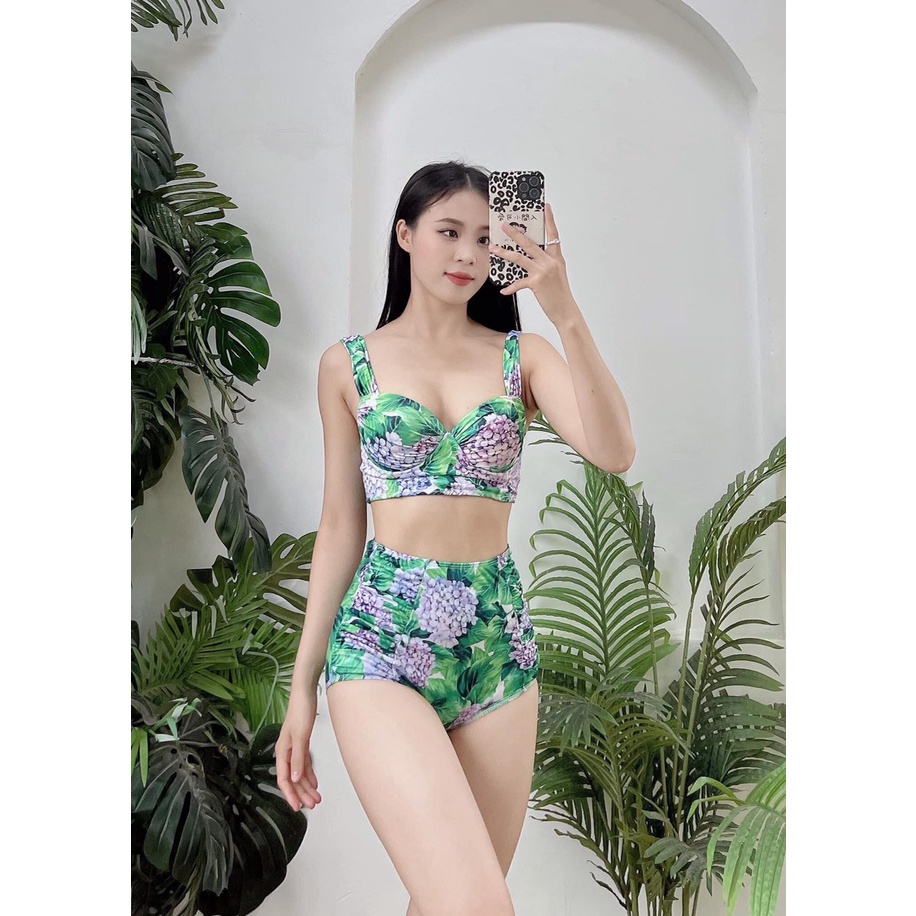 [Bikini đi biển sành điệu 2022] Đồ bơi 2 mảnh gọng nâng ngực họa tiết hoa lá (nhiều màu)