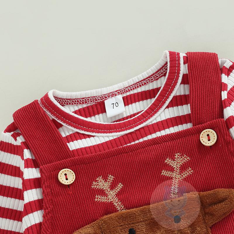 Bộ Áo Liền Quần Tay Dài Họa Tiết Kẻ Sọc Và Tuần Lộc Dễ Thương Cho Bé Gái LAA6