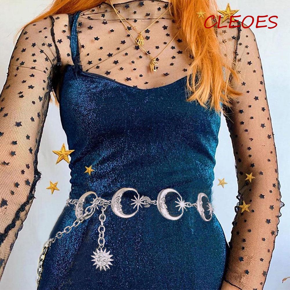 Dây Chuyền Đeo Hông Hình Mặt Trăng Và Mặt Trời Phong Cách Gothic Punk Cổ Điển|Trang Sức Thời Trang Màu Bạc