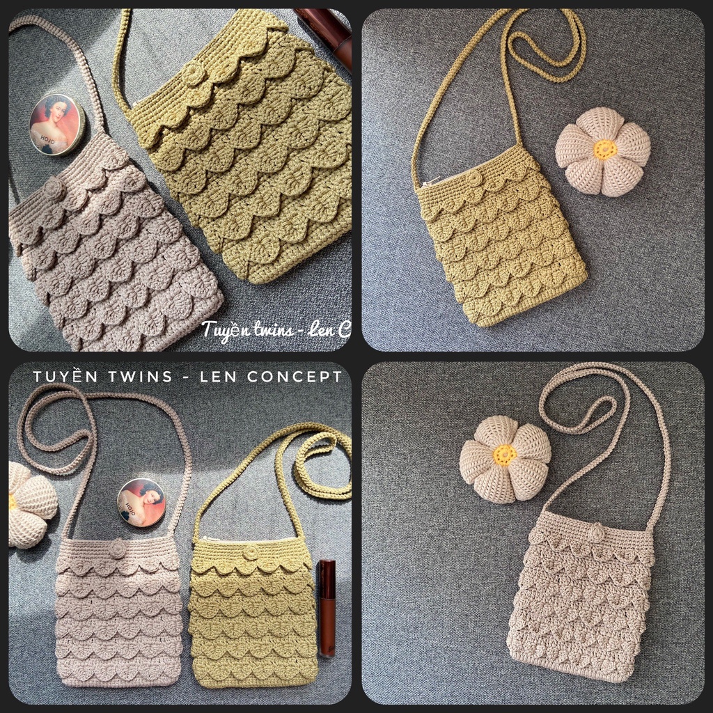 Túi len đeo chéo - Họa tiết bán nguyệt - HANDMADE 100%