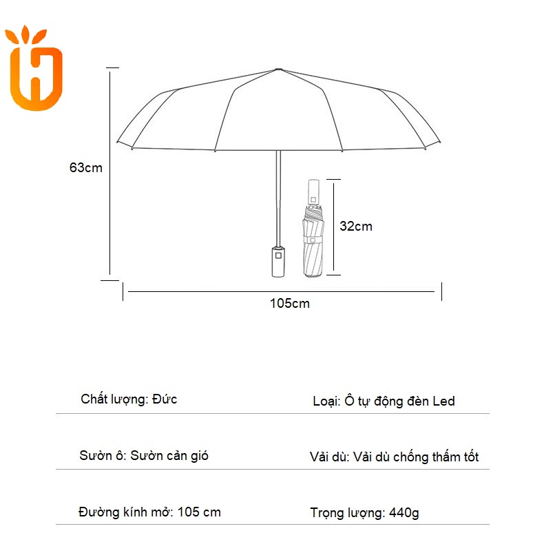 Ô che mưa cỡ lớn gấp gọn có nút đóng mở tự động vải chống tia UV siêu xịn tiện lợi