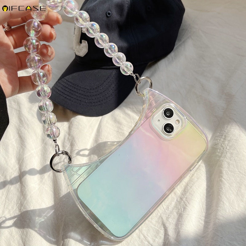 Ốp Điện Thoại Họa Tiết 3D Màu Gradient Có Dây Đeo Cho iPhone 14 Plus 14 13 12 11 Pro Max