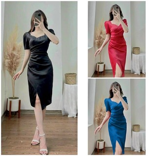 Đầm ôm body cổ vuông nhúng eo cao cấp TẶNG KÈM HOA TAI THỜI TRANG