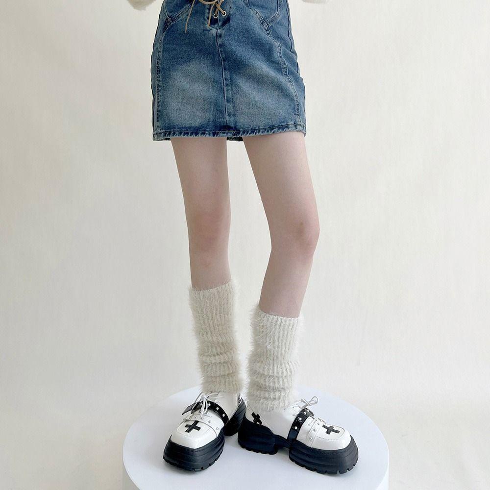 MXGOODS Vỏ Bọc Giày Bốt Dệt Kim Dày Dặn Màu Trơn Giữ Ấm Chân Thoải Mái Cho Nữ