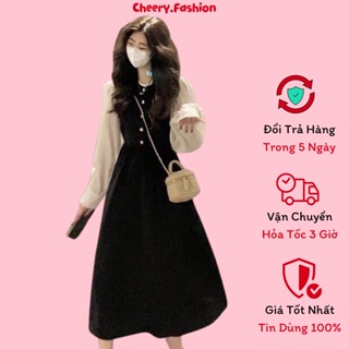 Váy Cổ Ren Viền Bèo Cúc Ngực Phối Tay Tơ Siêu Xinh Thiết Kế Cao Cấp Hottrend Cheery.Fashion 1221