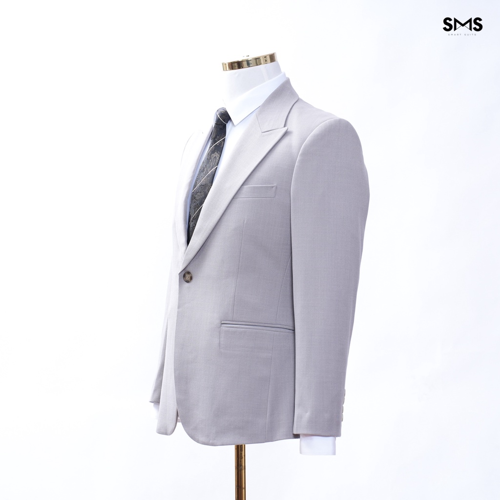 Bộ vest nam ghi sáng, 1 khuy 2 túi, form ôm Smart Suits