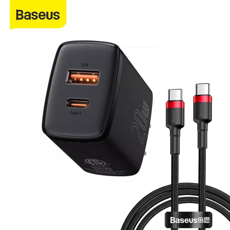 Bộ củ sạc nhanh 20w qc 3.0 Baseus Cục 2 cổng kèm  dây 2 đầu type c cho samsung xiaomi oppo huawei ...