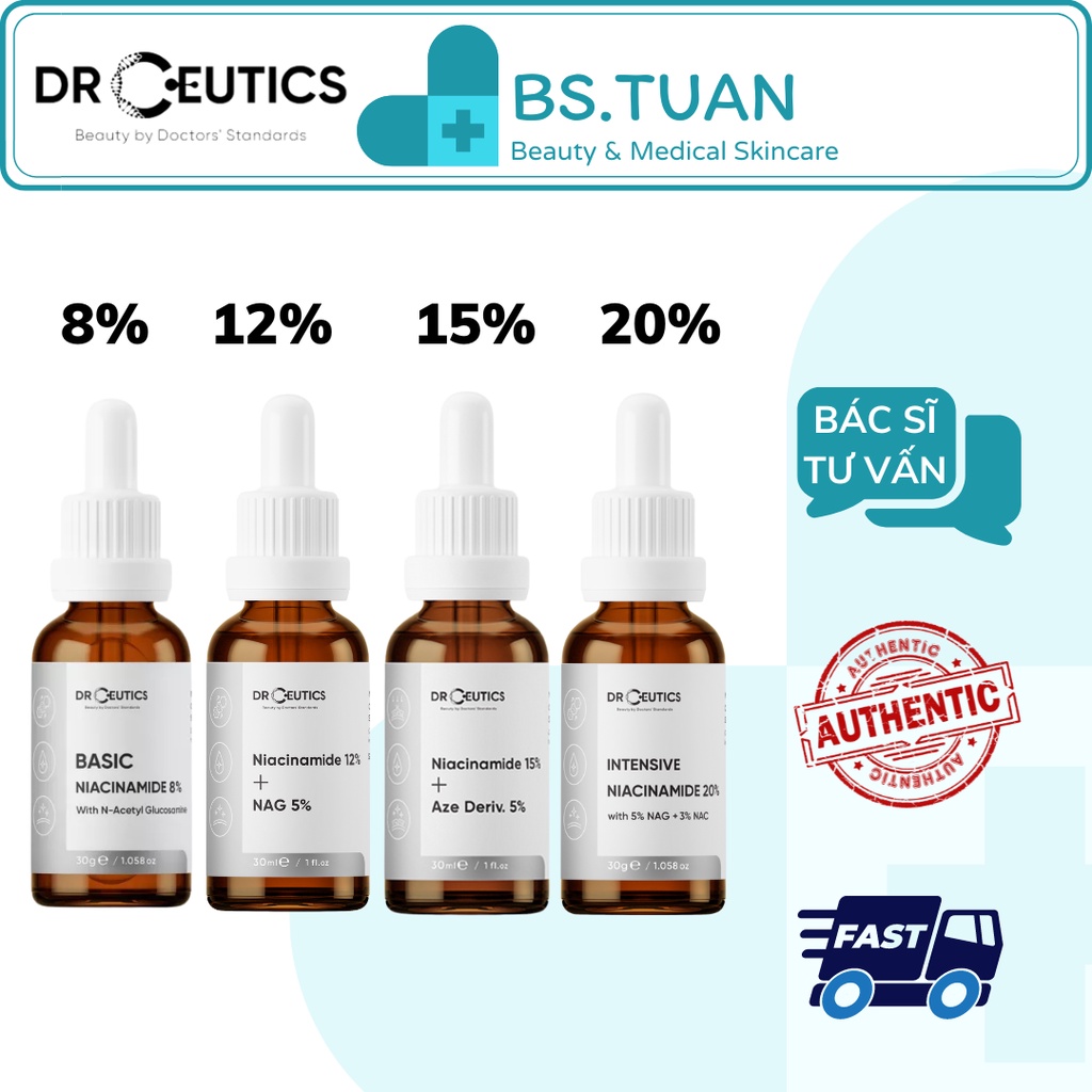 Serum B3 Drceutics NIACINAMIDE 8% 12% 15% 20% Sáng da mờ thâm sạm