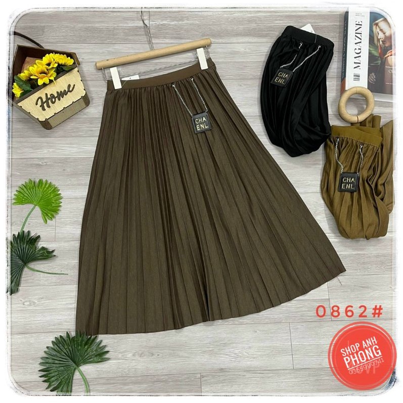 Chân váy dạ xếp ly dáng dài hàng Quảng Châu