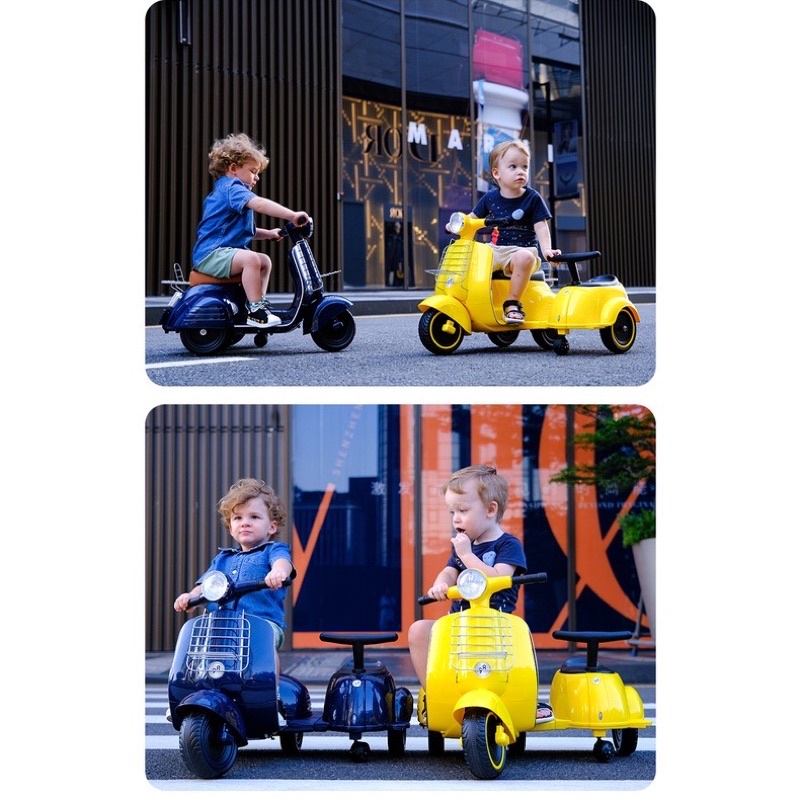 Xe máy điện trẻ em 2 chỗ ngồi kiểu dáng Vespa mẫu mới nhất 2022