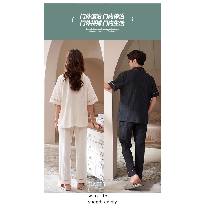 Đồ ngủ đôi mặc nhà cộc tay cho nam nữ chất cotton mềm thoáng mát_Couple Pijama_Sẵn hàng_QUÀ CƯỚI ý nghĩa