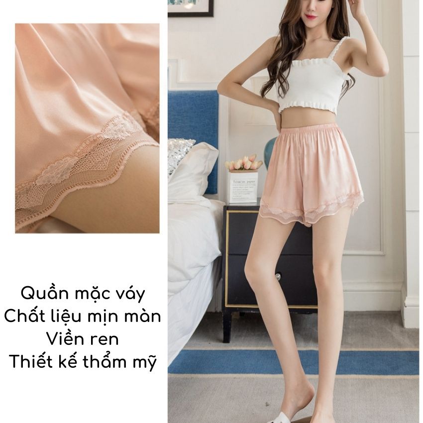 Quần mặc váy chất lụa viền ren cao cấp, quần mặc trong váy quý phái hiện đại mềm mịn thoáng khí sịn mịn Kingshop V550