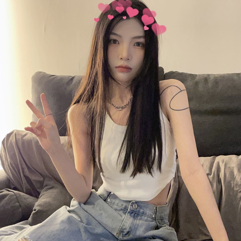 IELGY  Áo Không Tay Dáng Ngắn Phong Cách Thời Trang Mỹ Dành Cho Nữ