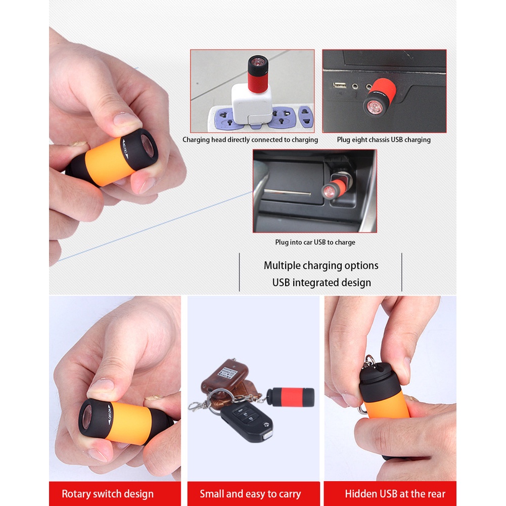 Móc Khóa Đèn Pin LED Mini Siêu Sáng Sạc USB Tiện Dụng Mang Theo Du Lịch Cắm Trại