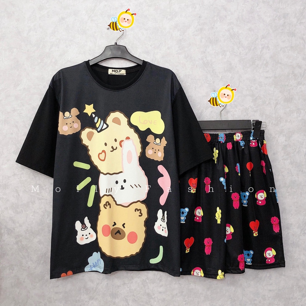 Set đồ bộ hoạt hình ❤️ Bộ mặc nhà Cartoon 3 GẤU HAPPY form rộng Freesize nam nữ Molly Fashion