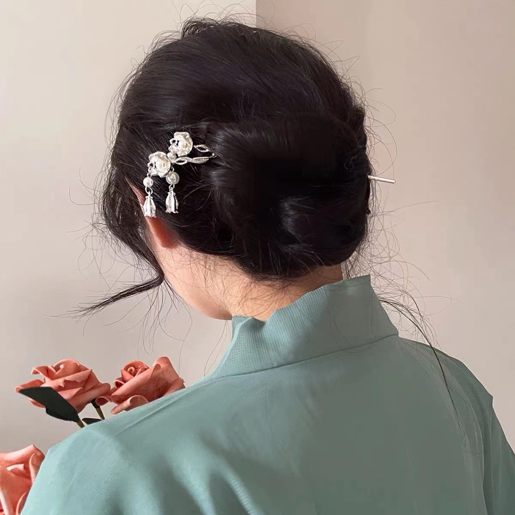 Trâm Cài Tóc Bằng Kim Loại Đính Hạt Phong Cách Trung Hoa Cổ Điển Chất Lượng Cao