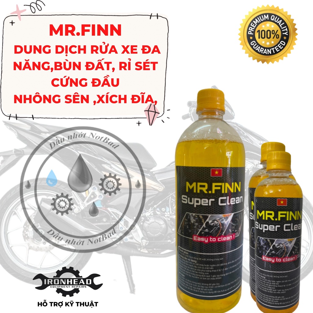 [TẶNG KÈM BÀN CHẢI KHI MUA CHAI 1L] Dung dịch tẩy rửa đa năng Mr.Finn Super Clean 500ml, 1L
