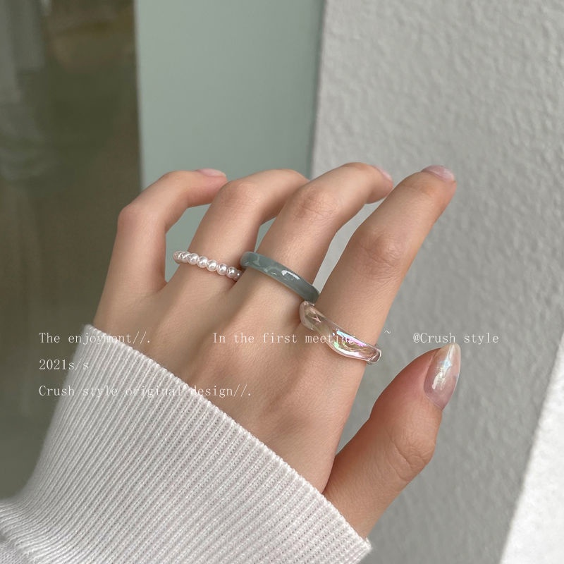 Bộ 3 Nhẫn Đính Ngọc Trai Nhân Tạo Thời Trang Cho Nữ