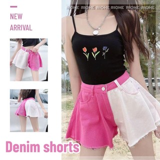 Quần short jean giả váy lưng cao ống rộng thời trang cho nữ
