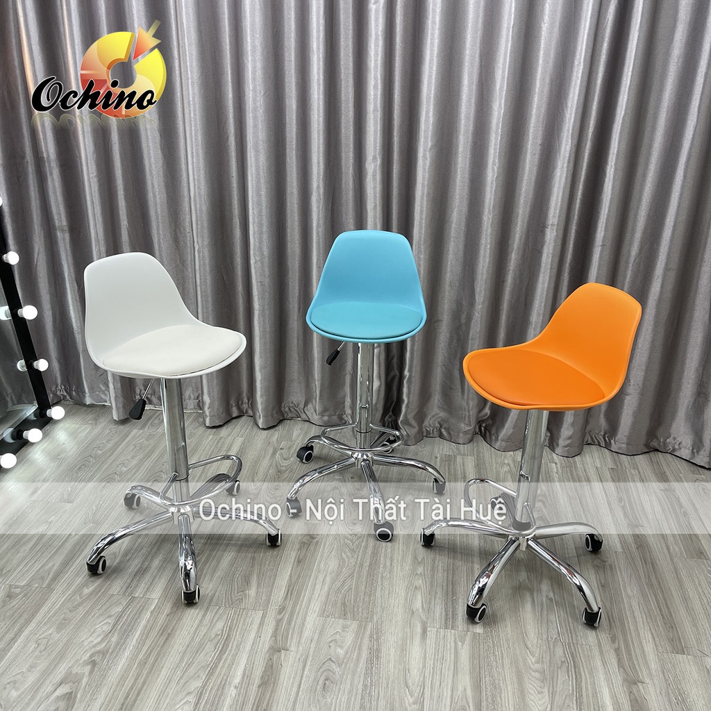 Ghế Quầy Lễ Tân, Ghế Chụp Hình Có Bánh Xe Điều Chỉnh Độ Cao 65/ 85Cm Và Xoay 360 Độ  Mẫu Nhựa Đệm Da (Ảnh Thật)