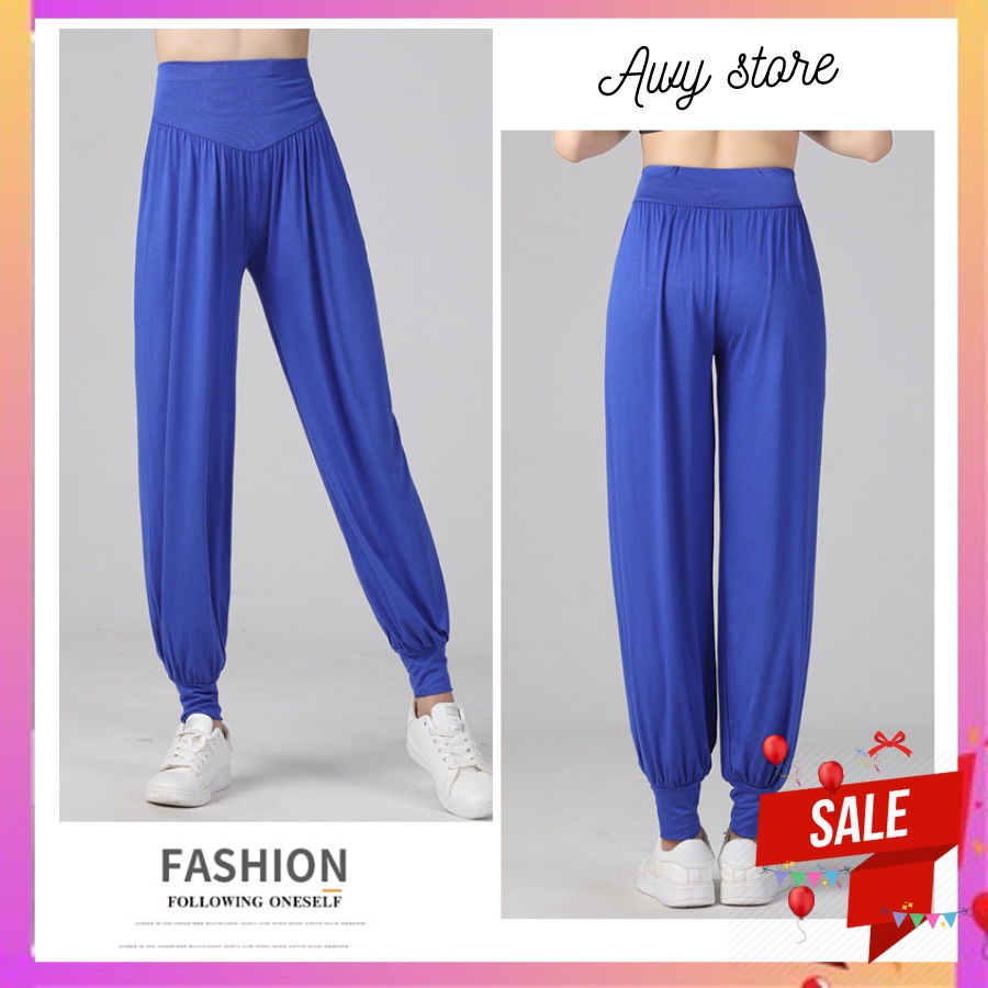 Quần tập Yoga alibaba chất cotton lạnh màu xanh