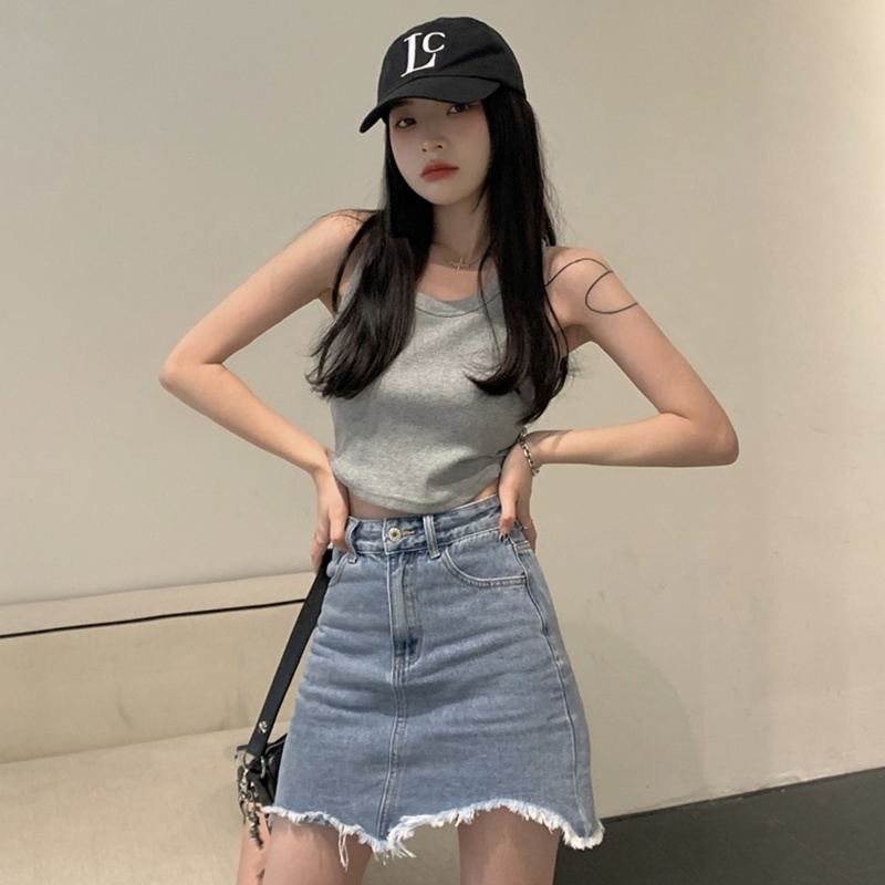 IELGY  Áo Không Tay Dáng Ngắn Phong Cách Thời Trang Mỹ Dành Cho Nữ