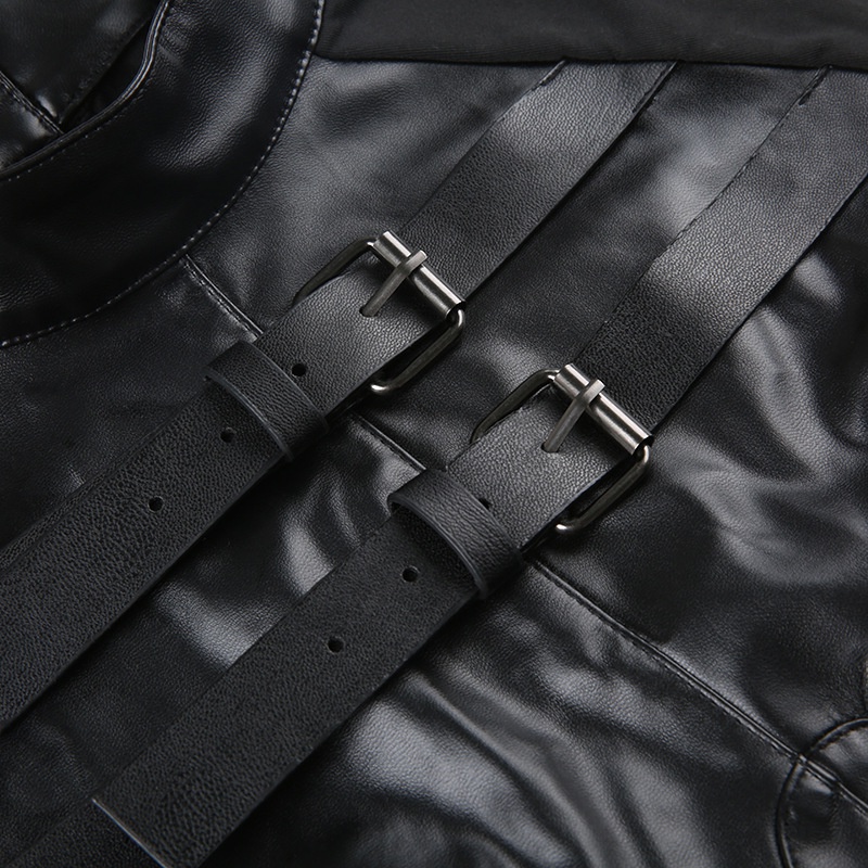 Áo Tay Dài Cổ Cao Bằng PU Có Khóa Cài Cho Nữ