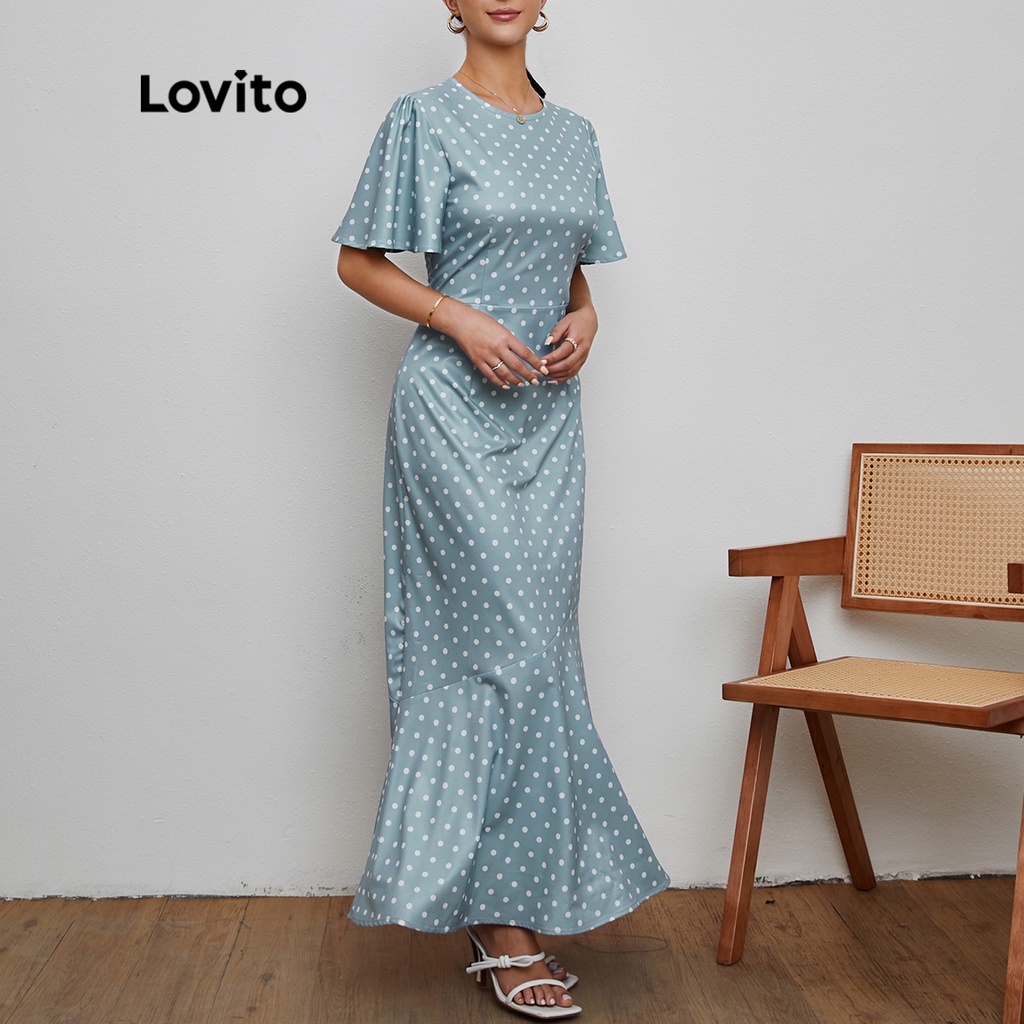 Lovito Đầm Tay Loe Hoạ Tiết Chấm Bi Hình Đuôi Cá L20D001