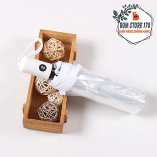 Ô dù trong suốt gấp gọn cán nhựa cao cấp nút bấm linh hoat, Ô đi mưa nhựa dẻo trong suốt cao cấp chống thấm nước tốt