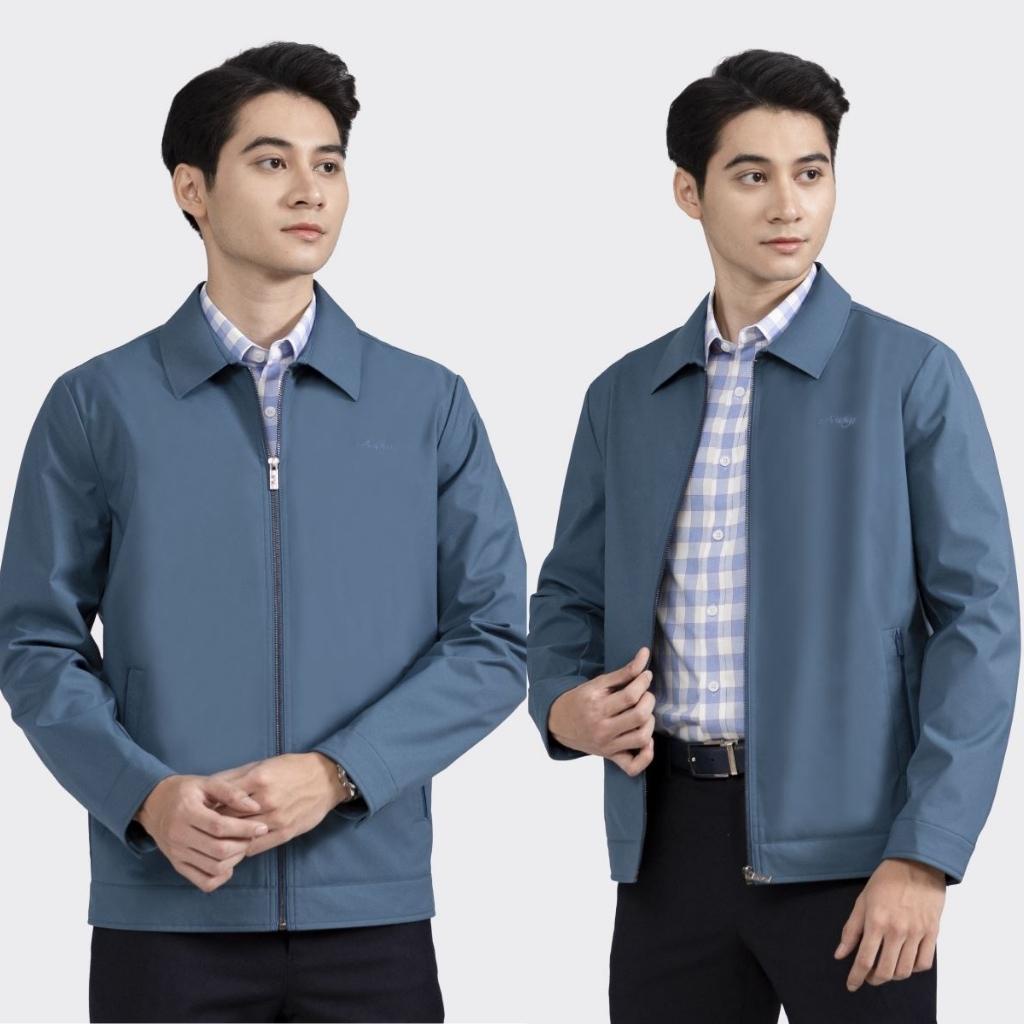 Áo khoác gió 2 lớp nam ARISTINO AJK008W2 Jacket trơn màu vải Polyester nhẹ ấm dáng Regular fit suông vừa cổ bẻ lịch sự