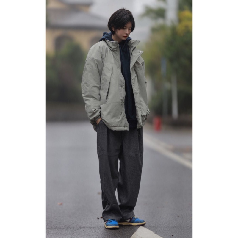 Áo Khoác Phao Cotton Dày Dặn Dáng Rộng Cổ Đứng Phối Túi Kiểu Retro Nhật Bản Thời Trang Mùa Đông Cho Nam