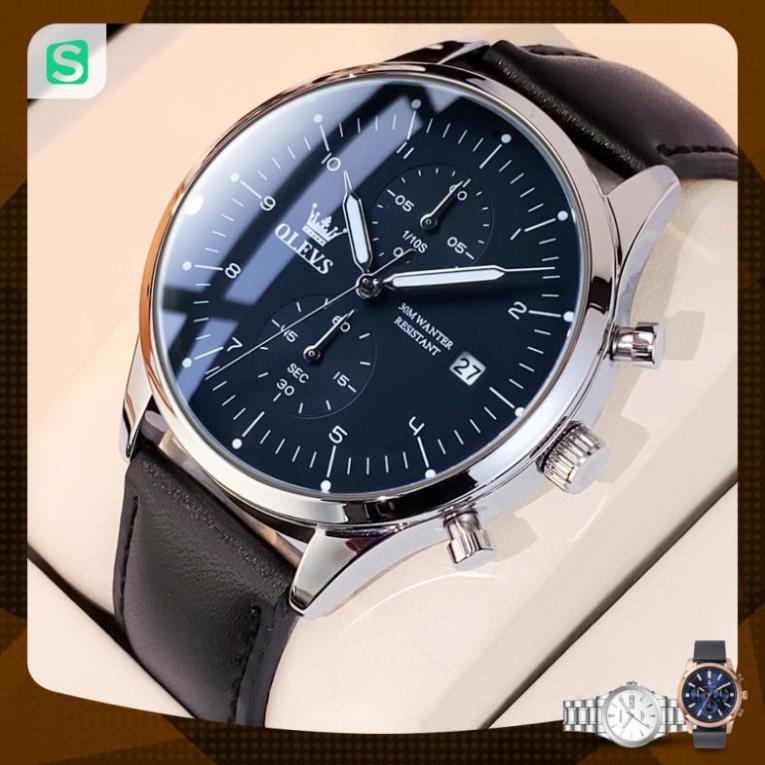 OLEVS 2880 Đồng hồ nam chính hãng Dây da có chức năng Lịch chống nước phát sáng Mặt số