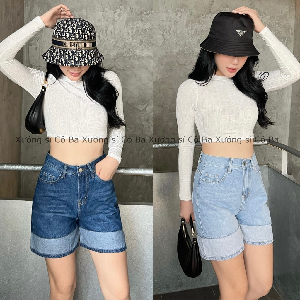 Quần short ngố ống rộng form A lưng cao, chất jean không giãn cao cấp, ảnh thật chất siêu đẹp - Xưởng sỉ Cô Ba