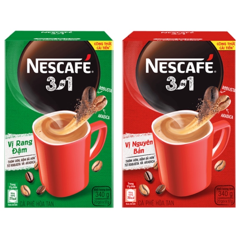 CÀ PHÊ HOÀ TAN NESCAFE 3 IN 1 HỘP 340G (20 GÓI) VỊ NGUYÊN BẢN/ VỊ RANG ĐẬM