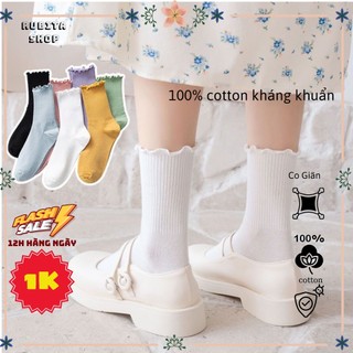 Tất cổ cao nữ bèo nhún, vớ bèo nhún nữ cổ cao màu trơn basic thời trang Vintage Hàn Quốc-Rubita Shop