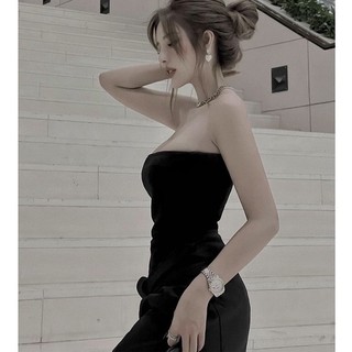 SET ỐNG ĐEN CHÂN VÁY MIDI CỘT XOẮN EO