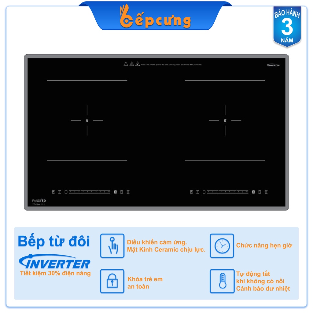 Bếp Từ Đôi, Bếp Điện Từ 2 Vùng Nấu Inverter Tiết Kiệm Điện, Bếp Từ Đôi BCFD-223I, Bếp Từ Đơn BCFD-129SI