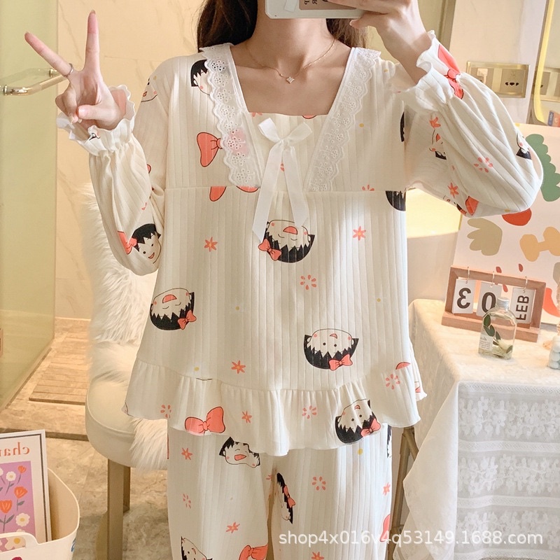 Bộ Ngủ Nữ Dễ Thương Dài Tay Kẻ Sọc Phong Cách Công Chúa Ngọt Ngào ❤️