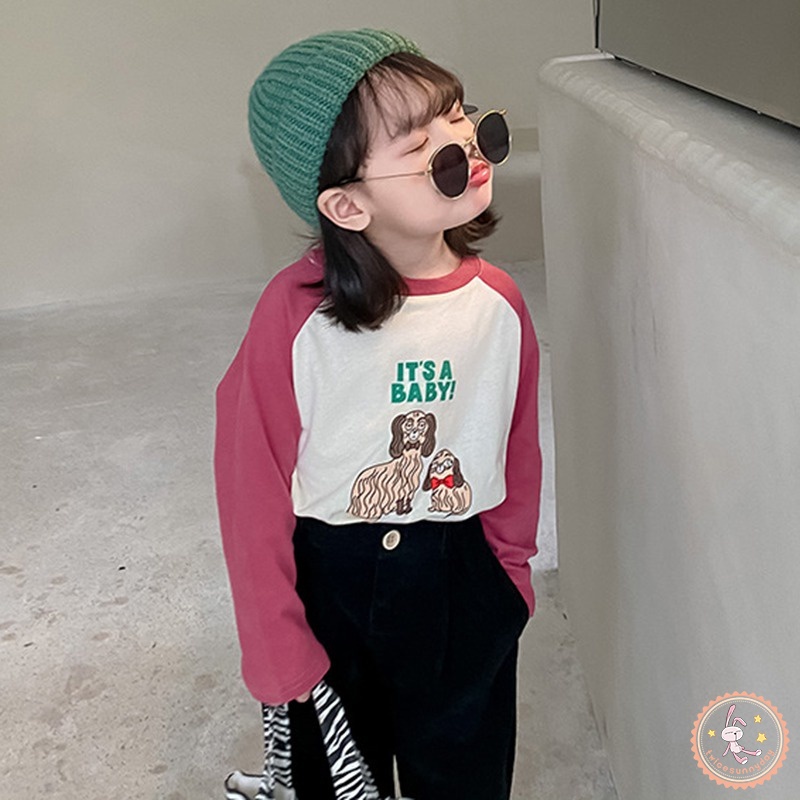 Áo Thun Tay Dài Dáng Rộng In Họa Tiết Hoạt Hình Đơn Giản Thời Trang Cho Bé Gái